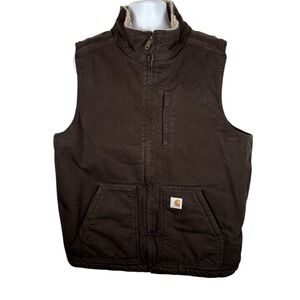 Carhartt Men's Canvas Work Sherpa Lined Vest XL Tall Dark Brown 104277 DKB -1120